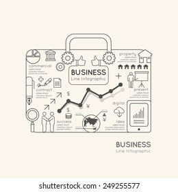 Flat linear Infographic World Business Bag Outline concept.Vector Illustration. 