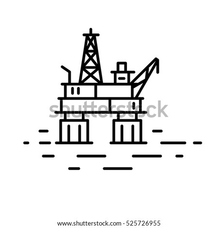 Flat linear oil or gas rig  (offshore platform) illustration