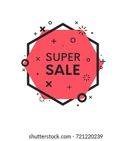 Flat linear promo banner trendy geometric shape. Sale discount poster vector design.