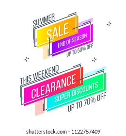 Flat linear promotion banner, abstract design, badge, poster. Vector illustration. Swatch color control