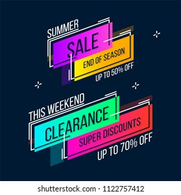 Flat linear promotion banner, abstract design, badge, poster. Vector illustration. Swatch color control