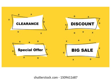 Flat linear promotion banner, scroll, price tag, sticker, badge, poster with yellow background.Vector illustration