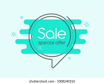 Flat linear promotion banner, speech bubble, price tag, sticker, badge. Vector illustration