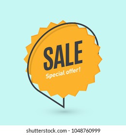 Flat linear promotion banner, speech bubble, price tag, sticker, badge. Vector illustration