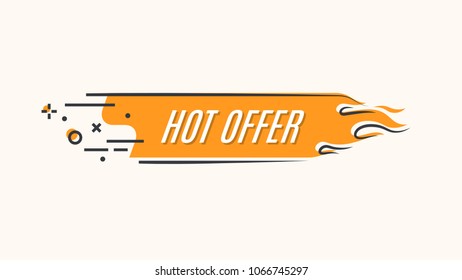 Flat linear promotion fire banner, price tag, hot sale, offer, price. Vector illustration set