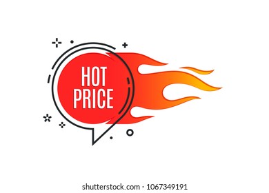 Flat linear promotion fire banner, price tag, hot sale, offer, price. Vector illustration