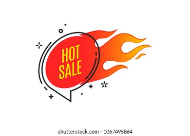 Flat linear promotion fire banner, price tag, hot sale, offer, price. Vector illustration
