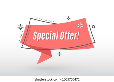 Flat linear promotion ribbon banner, scroll, price tag, sticker, badge, poster. Vector illustration