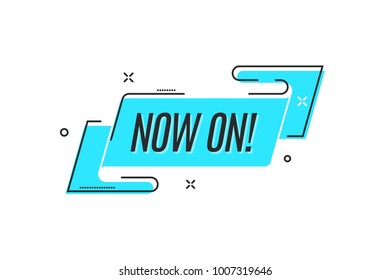 Flat linear promotion ribbon banner, scroll, price tag, sticker, badge, poster. Vector illustration