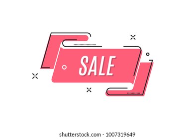 Flat linear promotion ribbon banner, scroll, price tag, sticker, badge, poster. Vector illustration