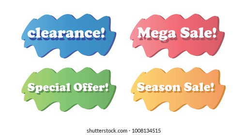 Flat linear promotion ribbon banner, scroll, price tag, sticker, badge, poster. Vector illustration