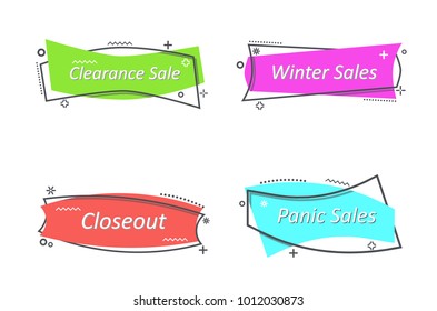 Flat linear promotion ribbon banner, scroll, price tag, sticker, badge, poster. Vector illustration