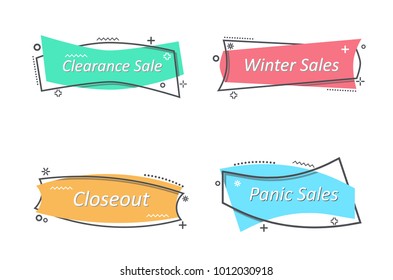 Flat linear promotion ribbon banner, scroll, price tag, sticker, badge, poster. Vector illustration