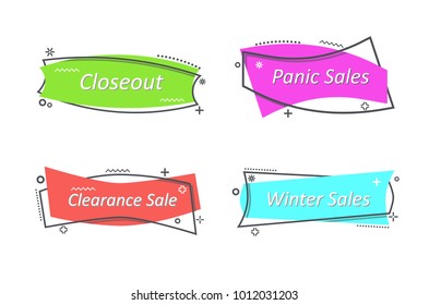 Flat linear promotion ribbon banner, scroll, price tag, sticker, badge, poster. Vector illustration
