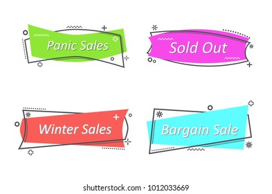 
Flat linear promotion ribbon banner, scroll, price tag, sticker, badge, poster. Vector illustration
