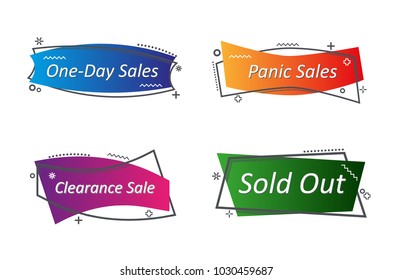 Flat linear promotion ribbon banner, scroll, price tag, sticker, badge, poster. Vector illustration