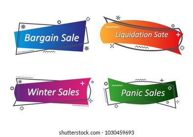 Flat linear promotion ribbon banner, scroll, price tag, sticker, badge, poster. Vector illustration