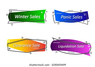 Flat linear promotion ribbon banner, scroll, price tag, sticker, badge, poster. Vector illustration