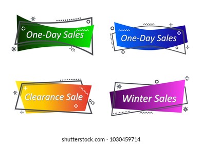 Flat linear promotion ribbon banner, scroll, price tag, sticker, badge, poster. Vector illustration