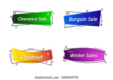 Flat linear promotion ribbon banner, scroll, price tag, sticker, badge, poster. Vector illustration