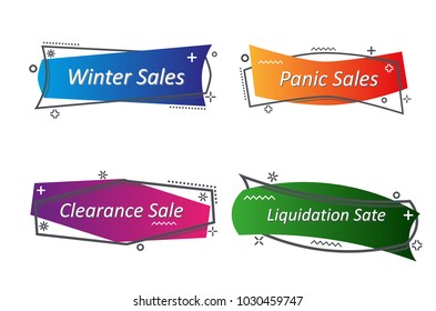 Flat linear promotion ribbon banner, scroll, price tag, sticker, badge, poster. Vector illustration