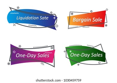 Flat linear promotion ribbon banner, scroll, price tag, sticker, badge, poster. Vector illustration