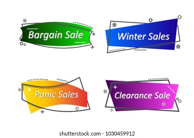 Flat linear promotion ribbon banner, scroll, price tag, sticker, badge, poster. Vector illustration