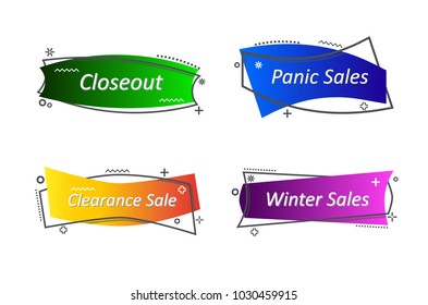 Flat linear promotion ribbon banner, scroll, price tag, sticker, badge, poster. Vector illustration