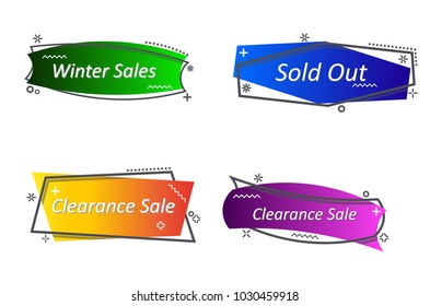 Flat linear promotion ribbon banner, scroll, price tag, sticker, badge, poster. Vector illustration