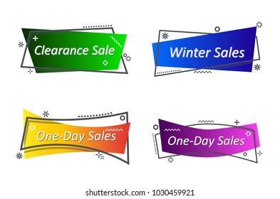Flat linear promotion ribbon banner, scroll, price tag, sticker, badge, poster. Vector illustration