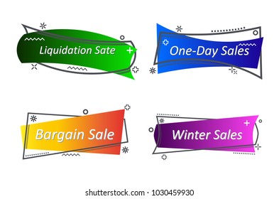 Flat linear promotion ribbon banner, scroll, price tag, sticker, badge, poster. Vector illustration