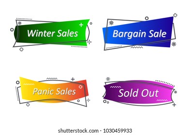 Flat linear promotion ribbon banner, scroll, price tag, sticker, badge, poster. Vector illustration