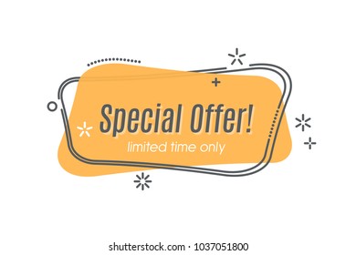 Flat linear promotion ribbon banner, scroll, price tag, sticker, badge, poster. Vector illustration