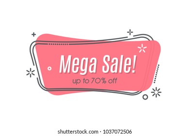 Flat linear promotion ribbon banner, scroll, price tag, sticker, badge, poster. Vector illustration