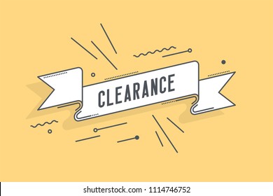 Flat linear promotion ribbon banner, scroll, price tag, sticker, badge, poster. Vector illustration