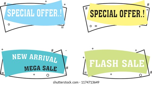 Flat linear promotion ribbon banner, Special Offer, Flash Sale and New Arrival, sticker, badge, poster. Vector illustration