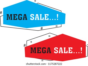 Flat linear promotion ribbon banner, Mega Sale, sticker, badge, poster. Vector illustration,product promotions, website and mobile website badges, ads, print material.