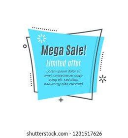 Flat linear promotion ribbon banner, scroll, price tag, sticker, badge, poster. Vector illustration