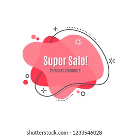 Flat linear promotion ribbon banner, scroll, price tag, sticker, badge, poster. Vector illustration set