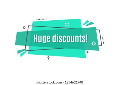Flat linear promotion ribbon banner, scroll, price tag, sticker, badge, poster. Vector illustration