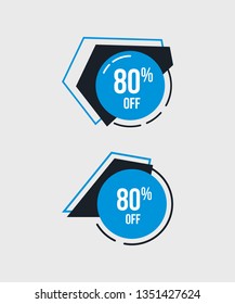 Flat linear promotion ribbon banner, scroll, price tag, sticker, badge, poster.