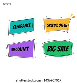 	
Flat linear promotion ribbon banner, scroll, price tag, sticker, badge, poster. Vector illustration