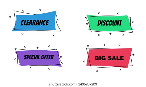 	
Flat linear promotion ribbon banner, scroll, price tag, sticker, badge, poster. Vector illustration
