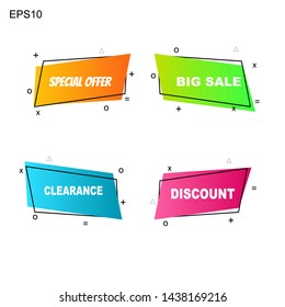 Flat linear promotion ribbon banner, scroll, price tag, sticker, badge, poster. Vector illustration