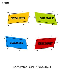 	
Flat linear promotion ribbon banner, scroll, price tag, sticker, badge, poster. Vector illustration