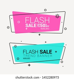 Flat linear promotion ribbon banner, scroll, price tag, sticker, badge, poster. Vector illustration