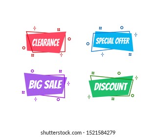 Flat linear promotion ribbon banner, scroll, price tag, sticker, badge, poster. Vector illustration
