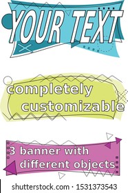 Flat linear promotion ribbon banner, scroll, price tag, sticker, badge, poster. Vector illustration