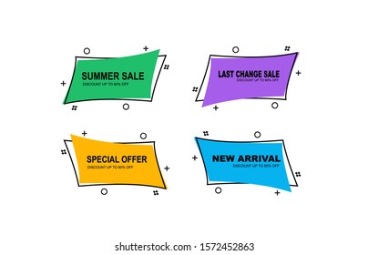 	
Banner lineal plano de promoción, desplazamiento, etiqueta de precio, pegatina, placa, afiche. Ilustración del vector