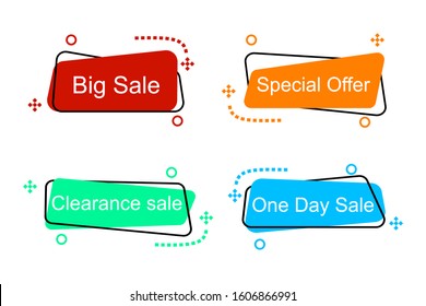 Flat linear promotion ribbon banner, price tag, sticker, badge, poster. Vector illustration